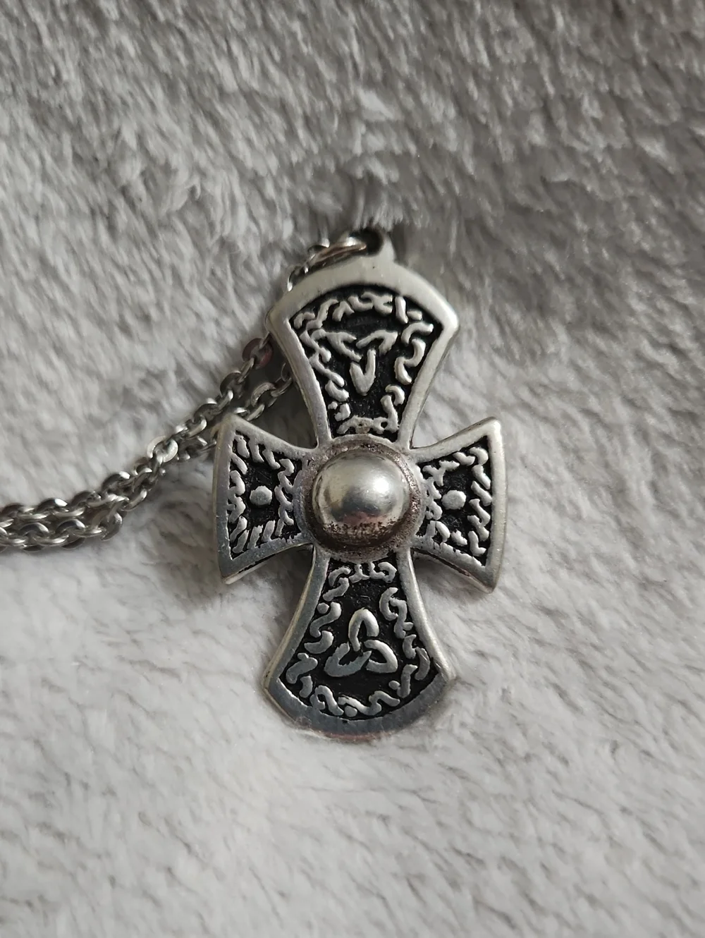 St. Justin Pewter Celtic Cross Pendant Necklace Vintage